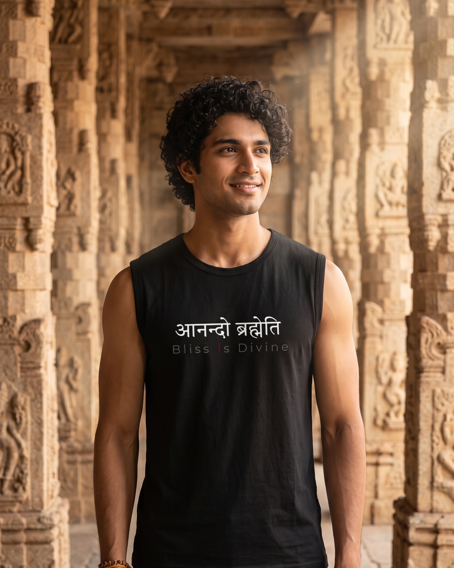 Aananndo Brahmeti | Bliss is divine Sanskrit Quote Cotton Unisex Sleeveless T-Shirt